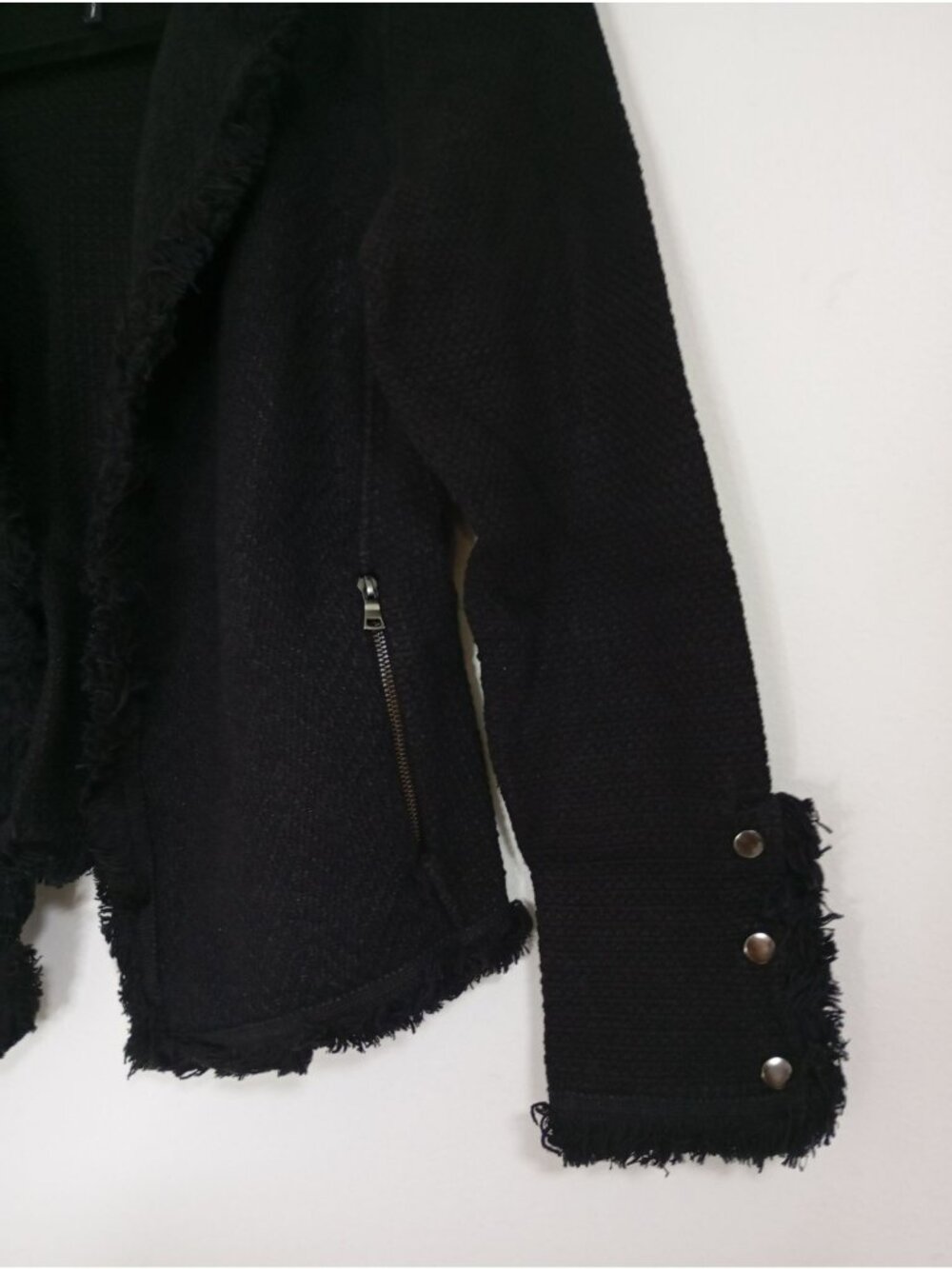 Nic+Zoe Black Fringed Open Front Jacket XS Womens Casual Textured Blazer - Picture 6 of 12